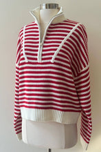 Load image into Gallery viewer, Preppy Californian Half-zip Striped Sweater-GREEN
