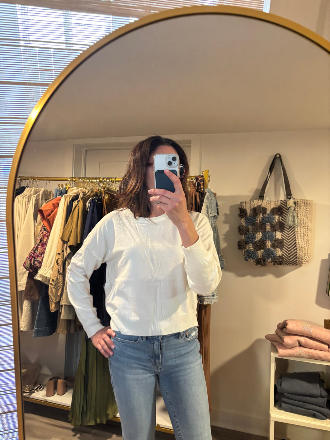 Cream Lightweight Long Sleeve Knit Top  by