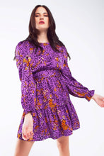 Load image into Gallery viewer, Purple Animal Print Tiered Mini Dress
