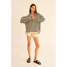 Load image into Gallery viewer, Half-Zip French Terry Stripe Hoodie Pullover
