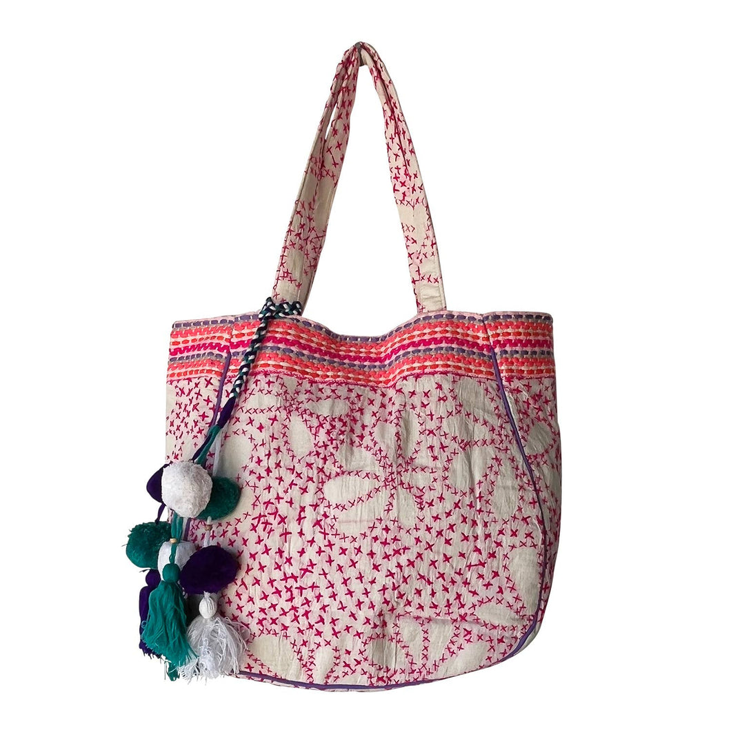 Pink Tote Bag with Tassels