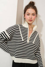 Load image into Gallery viewer, Preppy Californian Half-zip Striped Sweater-GREEN
