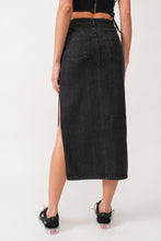 Load image into Gallery viewer, Black Denim Midi Skirt with Side Slit
