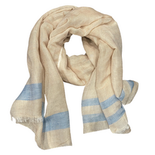 Load image into Gallery viewer, Linen Scarf with Light Blue Stripes
