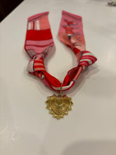 Load image into Gallery viewer, Scarf Necklace with heart Adjustable Silk Scarf Statement (available green and red/pink)
