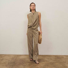 Load image into Gallery viewer, Taupe Sleeveless draped top
