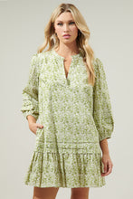 Load image into Gallery viewer, Olive Green Floral Drop Waist Dress
