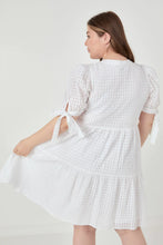 Load image into Gallery viewer, White Gingham Tiered Mini Dress
