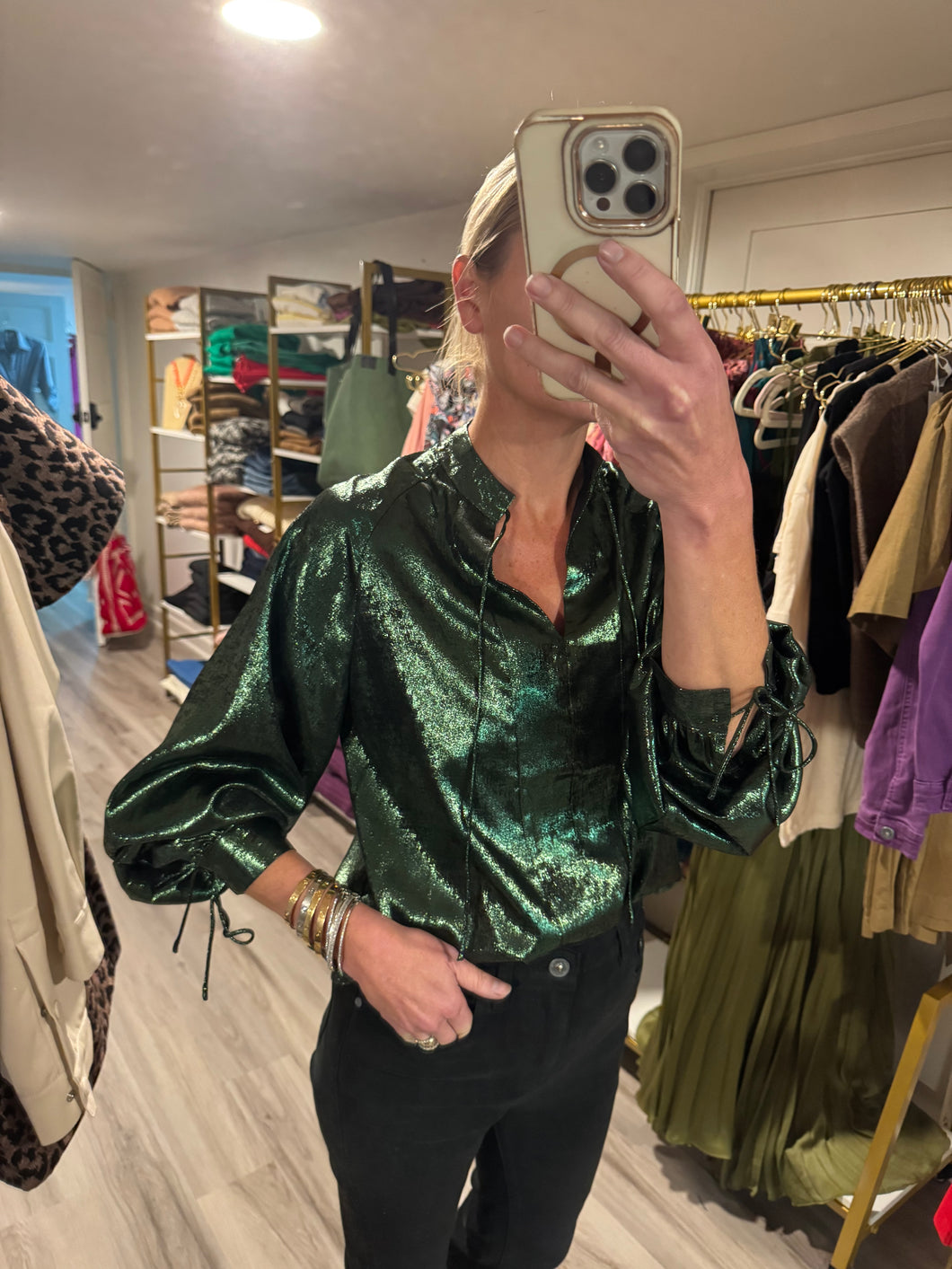 Green Metallic Blouse