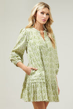 Load image into Gallery viewer, Olive Green Floral Drop Waist Dress

