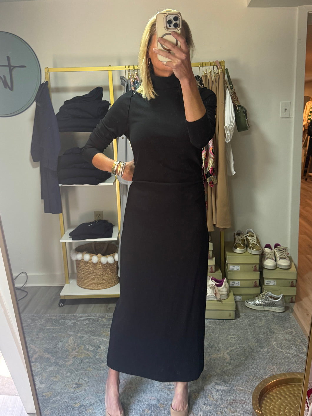 Black Side Shirred Dress