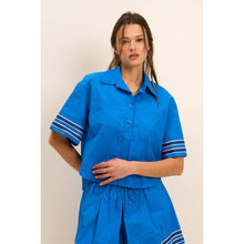 Load image into Gallery viewer, Glitter Striped Sleeve Polo Shirt
