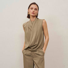 Load image into Gallery viewer, Taupe Sleeveless draped top
