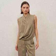 Load image into Gallery viewer, Taupe Sleeveless draped top
