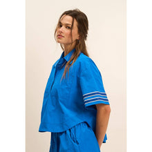 Load image into Gallery viewer, Glitter Striped Sleeve Polo Shirt
