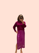 Load image into Gallery viewer, Magenta Sequin Midi Pencil Skirt
