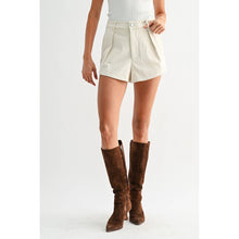 Load image into Gallery viewer, HIGH-WAISTED PLEATED IVORY TAILORED COTTON SHORTS

