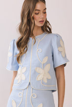 Load image into Gallery viewer, Appliqué Floral Short Puff Sleeve Structured Top (matching skirt available)
