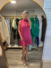 Load image into Gallery viewer, Magenta Ruffle Neck Drop Waist Dress
