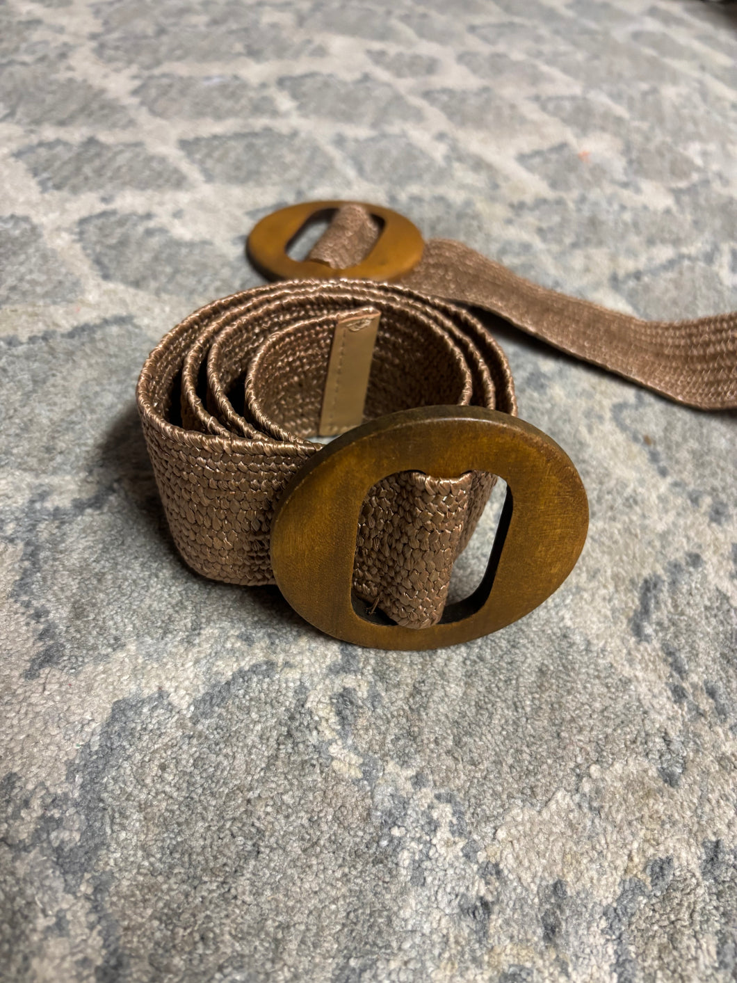Belt Tan Woven with wooden buckle
