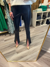 Load image into Gallery viewer, Navy Faux Leather Split Front Pant
