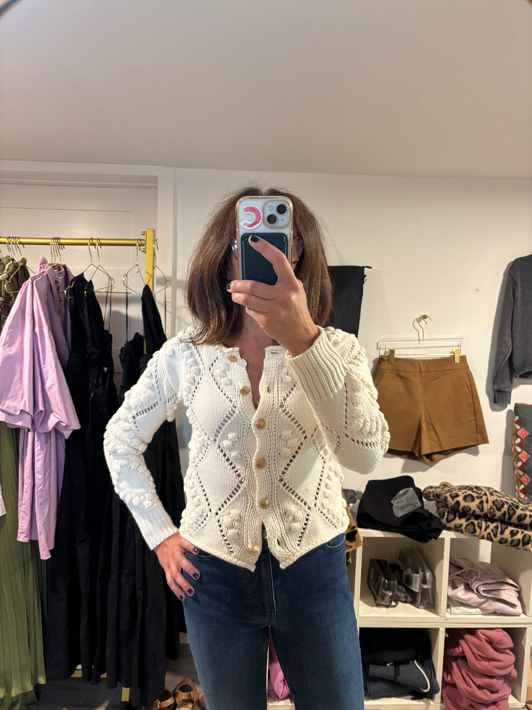 Ivory Trellis Knit Cardigan