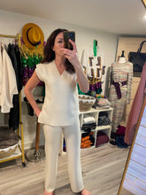 Load image into Gallery viewer, Knit Set Straight Leg Pants and v-neck cap sleeve top
