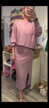 Load image into Gallery viewer, Lavender Asymmetrical Top with Knit Skirt Set
