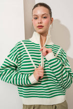 Load image into Gallery viewer, Preppy Californian Half-zip Striped Sweater-GREEN
