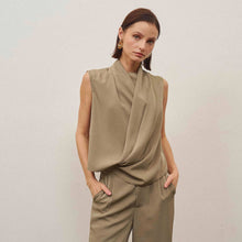 Load image into Gallery viewer, Taupe Sleeveless draped top
