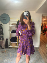 Load image into Gallery viewer, Purple Animal Print Tiered Mini Dress
