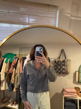 Load image into Gallery viewer, Grey V neck Hoodie  Sweatshirt with raw hem
