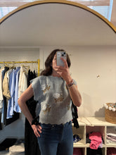 Load image into Gallery viewer, Grey Embroidered Knit Vest with Side Tie
