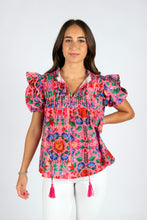 Load image into Gallery viewer, Pink Print Poplin Short Sleeve Blouse
