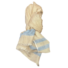 Load image into Gallery viewer, Linen Scarf with Light Blue Stripes
