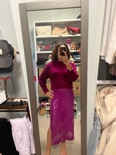 Load image into Gallery viewer, Magenta Sequin Midi Pencil Skirt
