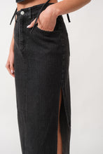 Load image into Gallery viewer, Black Denim Midi Skirt with Side Slit
