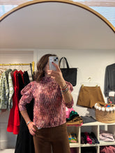 Load image into Gallery viewer, Muted Purple and Blush Long Sleeve print Top with puff sleeve detail
