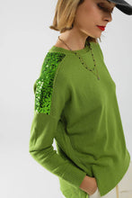 Load image into Gallery viewer, Green Long Sleeves Sweater With Sequins on The Shoulders
