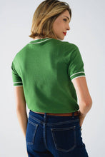 Load image into Gallery viewer, Green short sleeve sweater with white line detail
