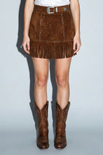 Load image into Gallery viewer, Vegan Suede Star Fringe Mini Skirt
