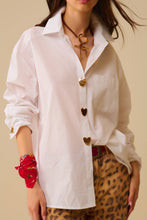 Load image into Gallery viewer, White Oversized Blouse with Gold Heart Buttons
