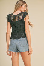 Load image into Gallery viewer, Black Crochet Flutter Sleeve Top
