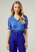 Load image into Gallery viewer, BLUE ON BLUE PRINT PUFF SLEEVE BLOUSE
