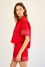 Load image into Gallery viewer, Glitter Striped Sleeve Polo Shirt
