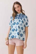Load image into Gallery viewer, Shell Print Smocked Yoke Button Down Top

