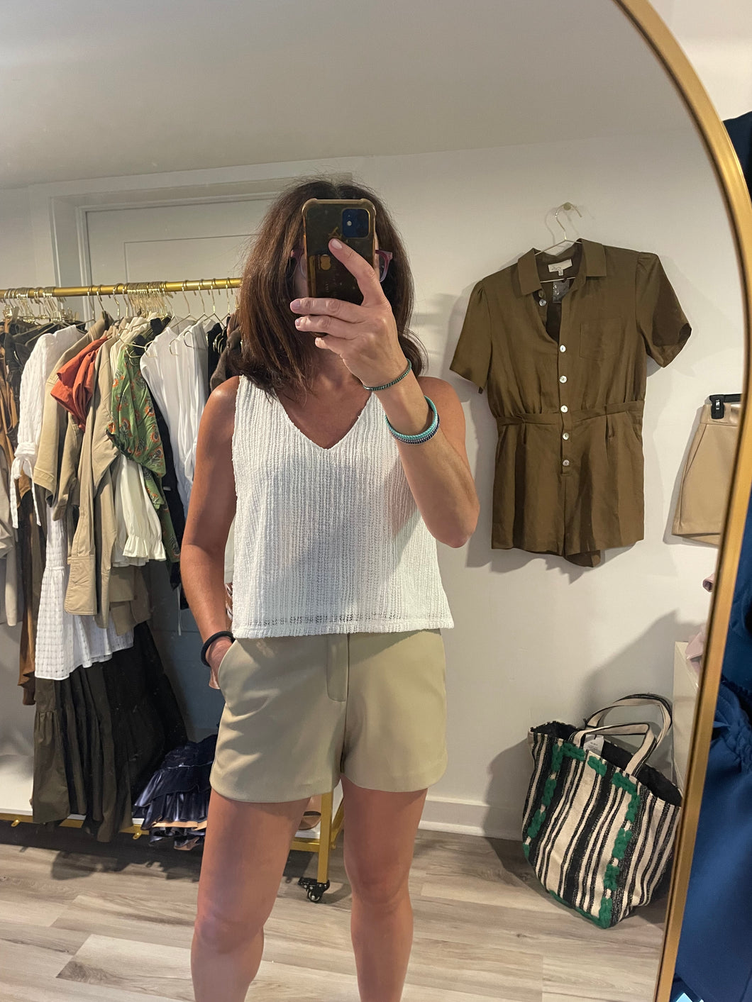 Beige Vegan Leather Modern Shorts