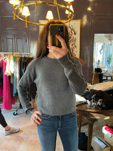 Load image into Gallery viewer, Charcoal Grey Sweater with White stripe Sleeve Detail
