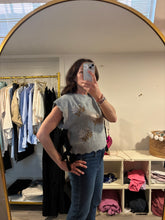 Load image into Gallery viewer, Grey Embroidered Knit Vest with Side Tie
