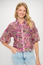 Load image into Gallery viewer, Purple Print Button Front Blouse
